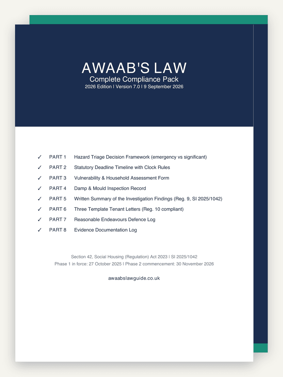 First pages of the Awaab's Law Compliance Pack and Phase 2 Extension Pack, shown together